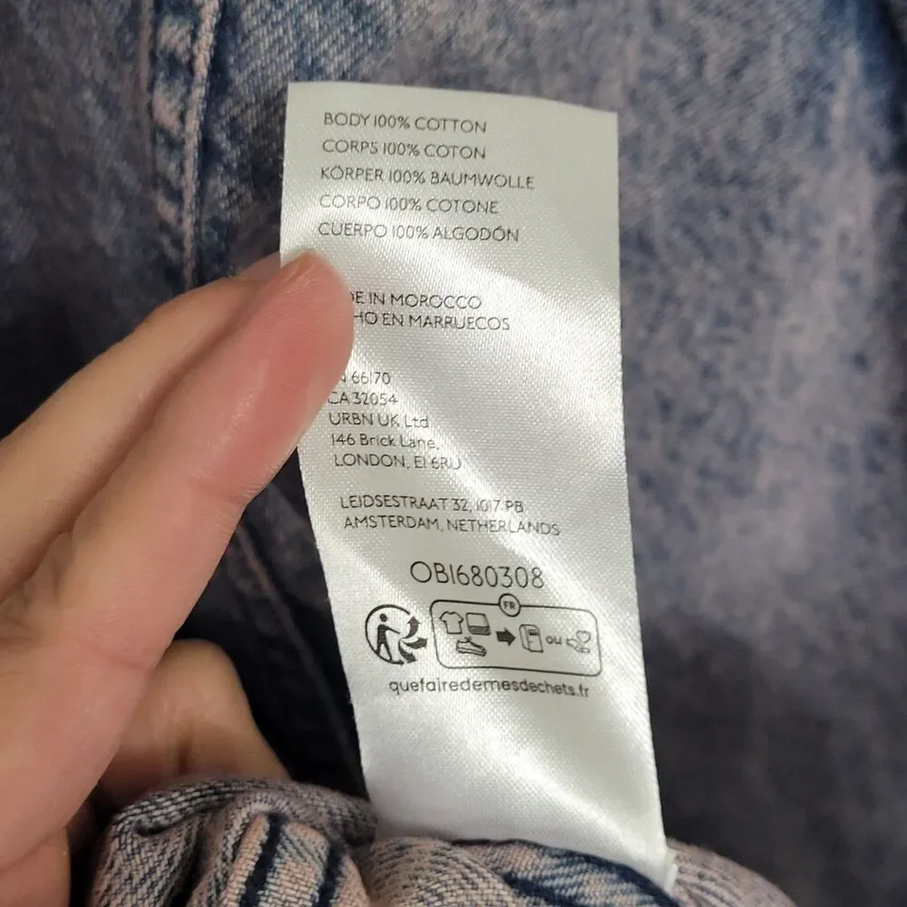 Free People We The Free Denim Smock Overall Mini Dress Pink Dreams Wash Size XL - Picture 6 of 6